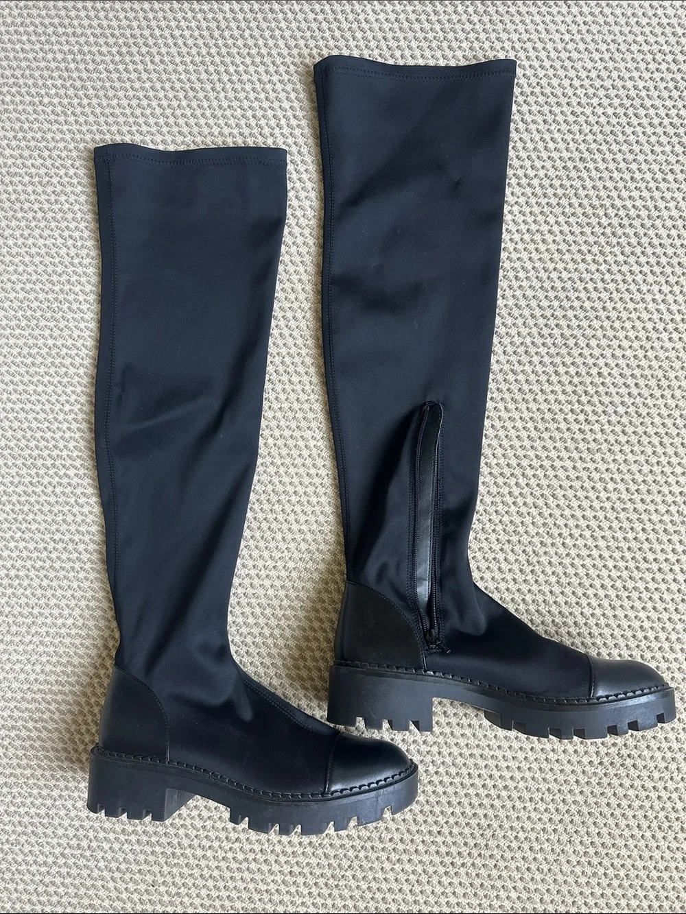 Zara Black Over-the-Knee Stretch Sock Boots